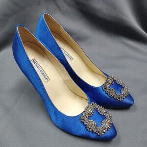 Manolo Blahnik Hangisi Embellished SEX AND THE CITY Stiletto SATIN PUMPS